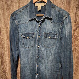 H&M Blue Denim Long Sleeve Snap Button Shirt